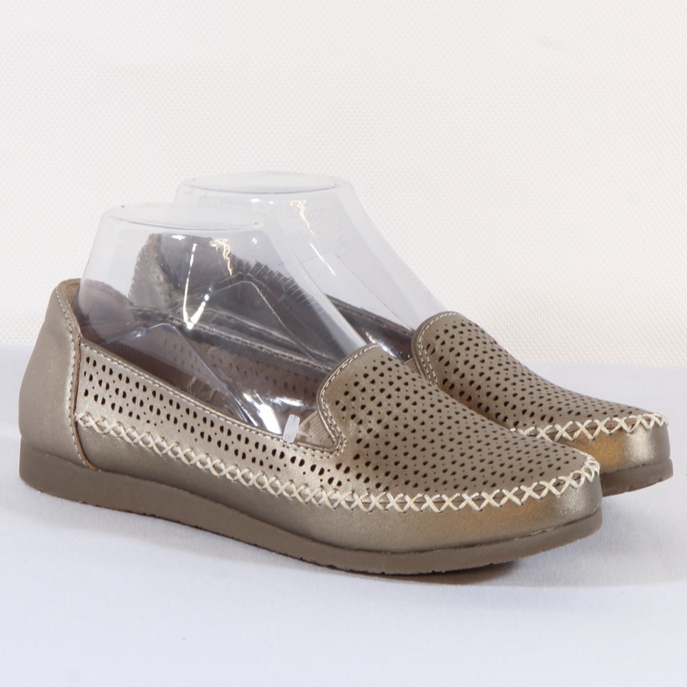 Earth Origins Lizzy Metallic Taupe Perforated Loafers NWOT